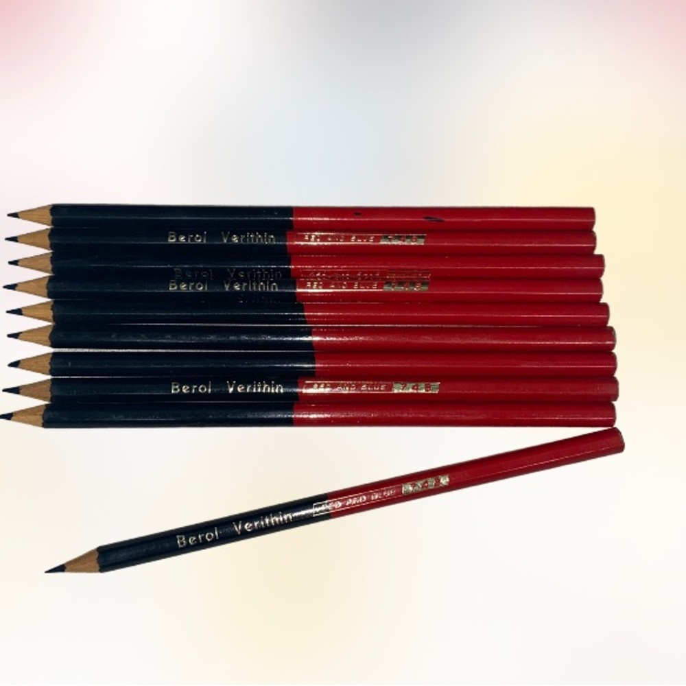 X10 VTG berol verithan dual colored pencil lot unused red blue sharpened NOS 748